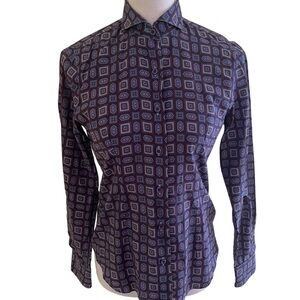 Paul Stuart Blue/Brown Medallion Print Cotton/Silk Button Down Shirt 4